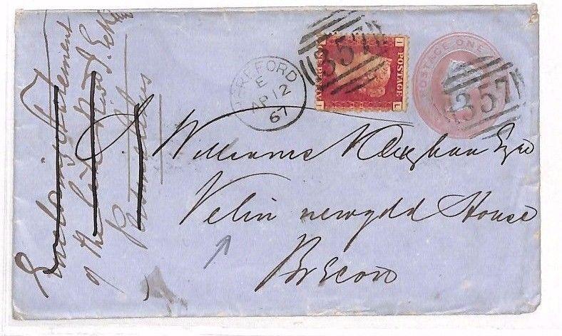 BA67 GB WALES Cover *Velin Newydd House Brecon* Uprated Penny Pink 1867 Hereford