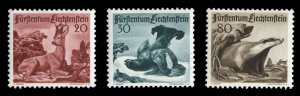 Liechtenstein #243-245 Cat$50, 1950 Animals, set of three, lightly hinged