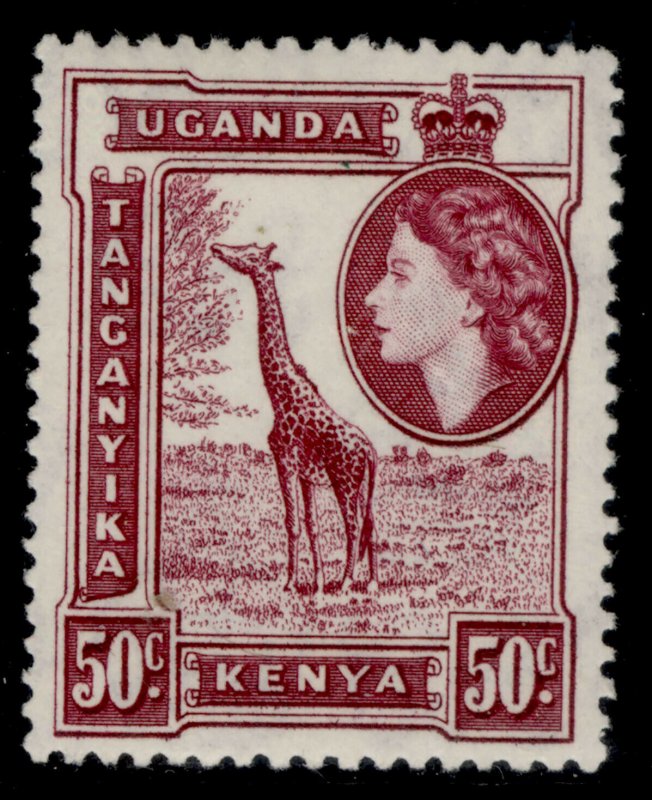 KENYA UGANDA TANGANYIKA QEII SG173a, 50c claret, NH MINT.