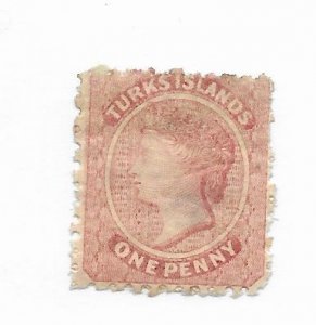 Turks Islands #1 MH Faults Stamp - CAT VALUE $67.50