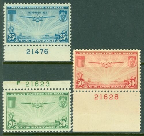 EDW1949SELL : USA 1935-37 Scott #C20-22 VF-XF, Mint NH. PL# singles. Cat $21++ 