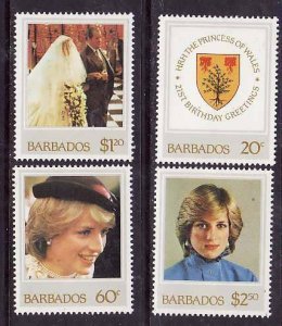 Barbados-Sc#585-8- id9- unused NH set-Princess Diana-1982-