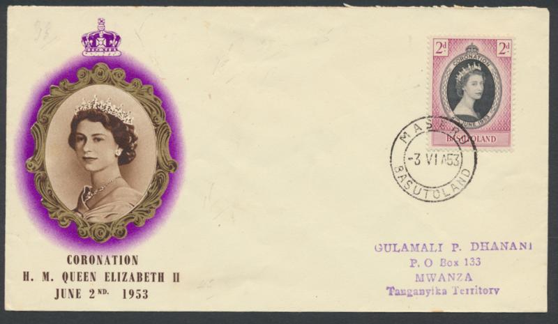 Basutoland  SG 42  SC#45  Coronation  1953 First Day Cover    see details