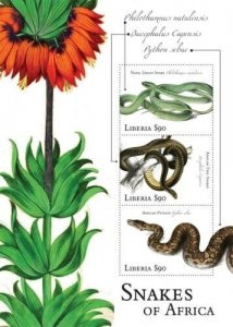 Liberia - 2011 - SNAKES OF AFRICA - Sheet of 3 Stamps - MNH