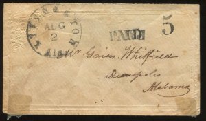 Confederate Livingston Alabama Black 'PAID 5' Stampless Cover CSA CV $200 BZ1612