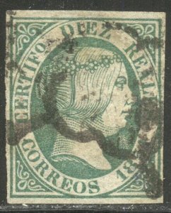 SPAIN #11 Used VF - 1851 10r Green