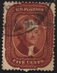 US Stamp #28a 5c Indian Red Jefferson Type I USED w/ faults SCV $3750