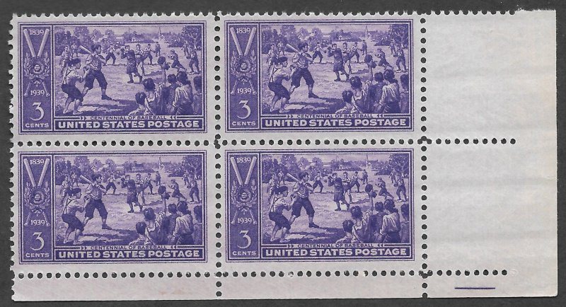 Doyle's_Stamps: 1939 MNH  Baseball Centennial 3c Block of 4 Stamps