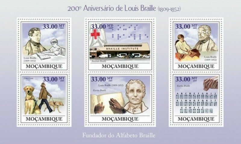 Mozambique 2009 MNH-200th Ann. of Louis Braille. Sc 1895, Mi 3427-3432