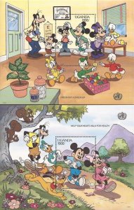 Uganda - 1990 Disney Characters Health - 2 Souvenir Sheets - 21D-173