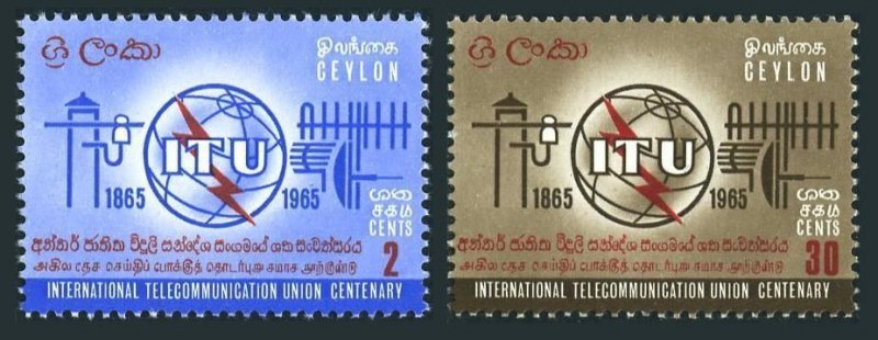 Ceylon 384-385, hinged. Michel 334-335. ITU-100, 1965. Communication Equipment.