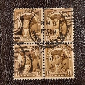 US Scott # 706; used 1 and 1/2c Washington from 1932; block of 4; F/VF centering