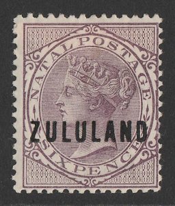 ZULULAND : 1893 'ZULULAND' on QV Natal 6d dull purple. Only 6325 printed.