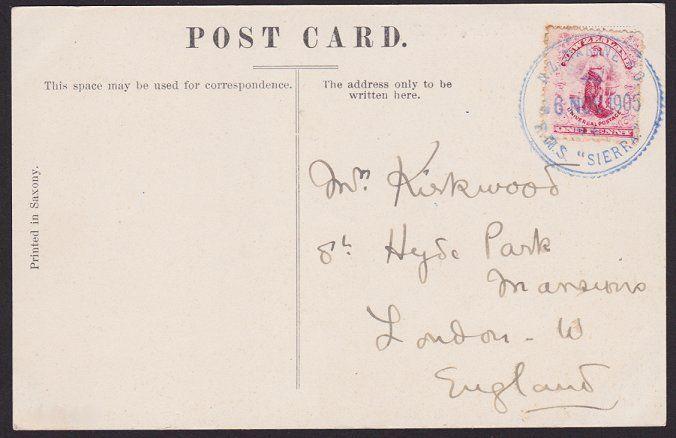 NEW ZEALAND 1905 postcard NZ MARINE PO / RMS SIERRA cds in blue.............5251 