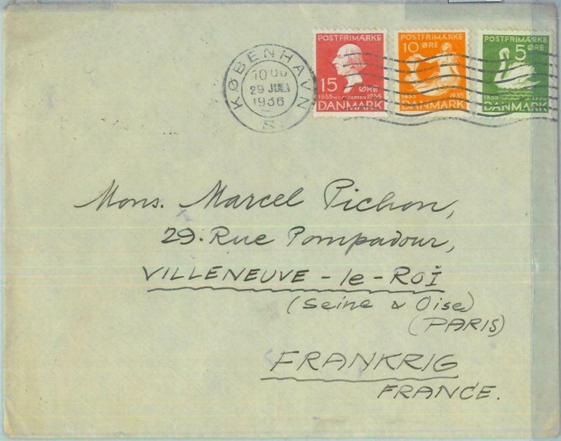 85086 - DENMARK - Postal History -  COVER to FRANCE 1936 - Birds Mermaids