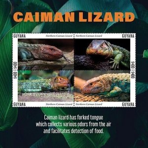 Guyana 2020 - Caiman Lizard - Reptile - Sheet of 4 Stamps - Scott #4642 - MNH