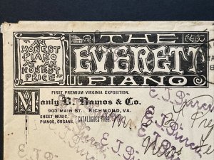 1889 Richmond, VA The Everett Piano Advertising Cover