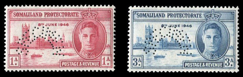 Somaliland Protectorate #108-109S (SG 117-118s) Cat£85, 1946 Victory, set of...