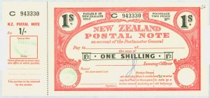 New Zealand  1957? 1/- postal note with tab - scarce