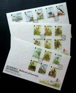 Alderney Definitive Series 1994 Bird Butterfly Rabbit Insect Flower (FDC 3's)