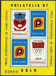 Romania 3467 sheet,MNH.Michel 4496-2397 Bl.237. PHILATELIA-1987,Cologne.Arms.