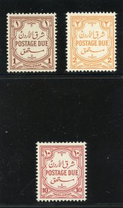 Transjordan 1942 Postage Due set complete MLH. SG D230-D232. Sc J36-J38.