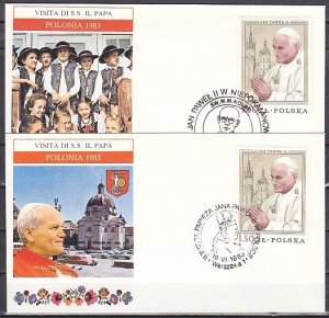 Poland, 1983 Pope`s Visit to Poland. 16-18/JUN/83 Cancel on 2 Cachet covers. ^