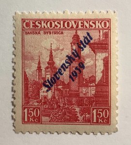 Slovakia 1939 Scott 14 MNH - 1.50k, Banska Bystrica, Czechoslovakia issue Ovpt