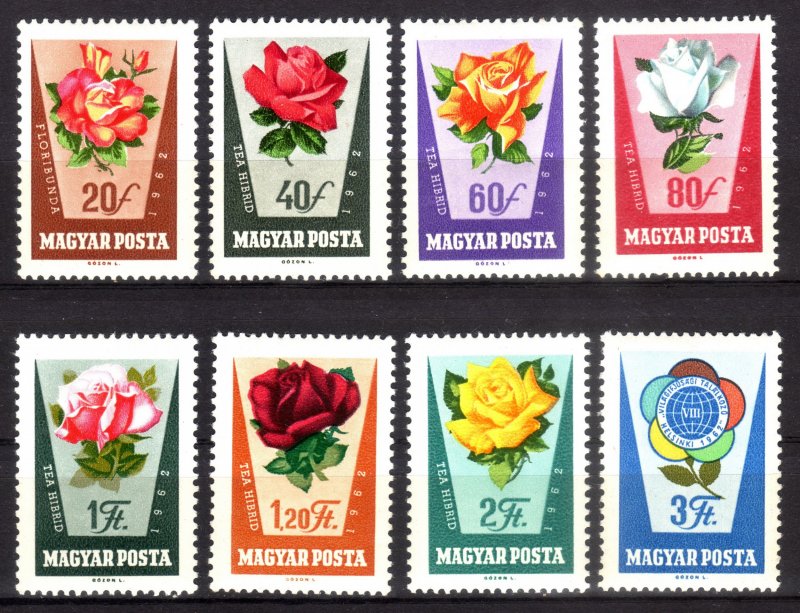 1962, Hungary, Roses set, MNH, Sc 1465-72