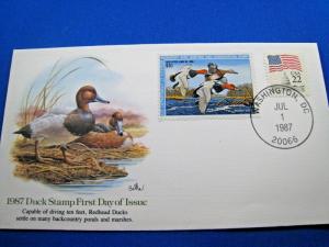 U.S. DUCK STAMP FIRST DAY COVER - 1987 -  REDHEAD DUCKS - SCOTT #RW54    (FG 7)