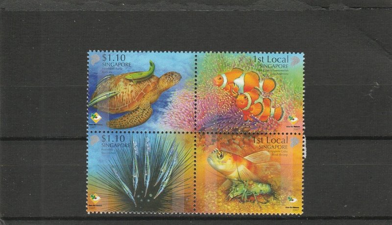 Singapore  Scott#  1280  MNH  Block of 4  (2007 Coral Reef Inhabitants)