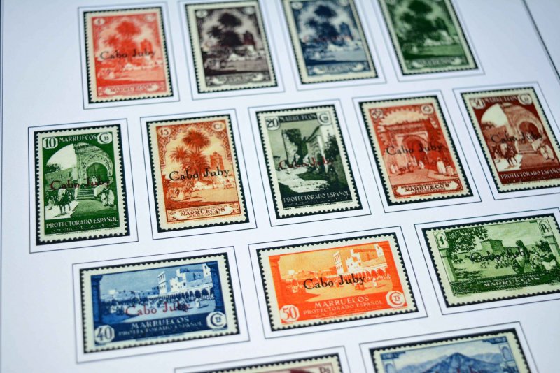 COLOR PRINTED CAPE JUBY 1916-1948 STAMP ALBUM PAGES (13 illustrated pages)