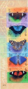 Australia 1998 Sc#1694a BUTTERFLIES Strip of 5 values MNH