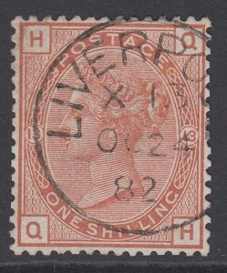 SG 163 1/- orange-brown plate 13. Superb used with a Liverpool CDS, Oct 24th... 