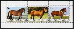 KARAKALPAKIA - 1998 - Horses #1 - Perf 3v Sheet - Mint Never Hinged