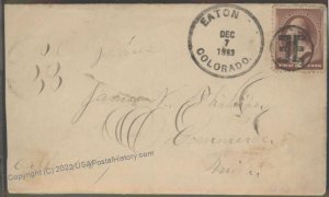 USA 1883  EATON EE Colorado Weld County  Fancy Cancel  Cover Corunna MI 101749