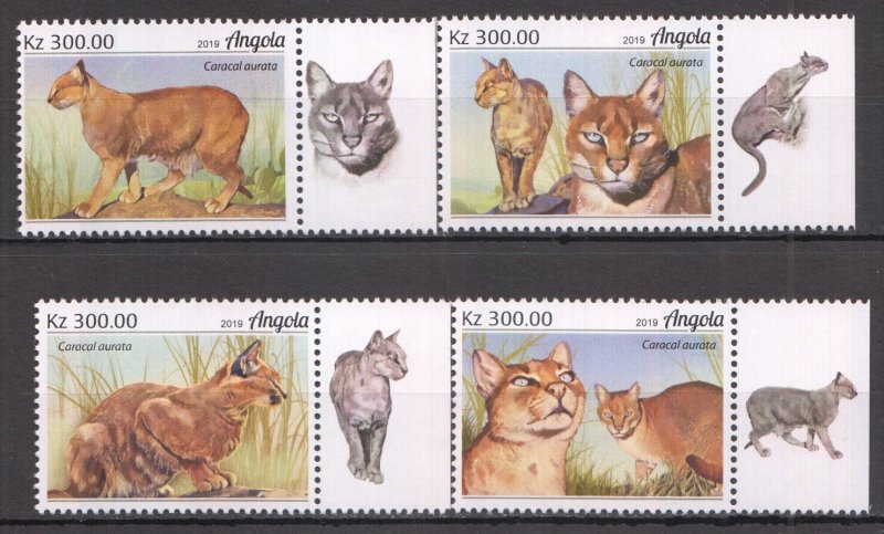 Wb0637 2019 Angola African Golden Cats Wild Cats Animals #2315-2318 Set Mnh