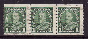 Canada-Sc#228-used 1c KGV Pictorial coil strip of 3-Cdn1016-1935-