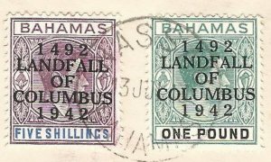 Bahamas July 1943 Censored Registered Airmail Cover - Complete 1942 Columbus Set