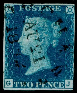 GB QV SG5, SCARCE 2d blue, USED. Cat DORCHESTER TOWN POSTMARK. GJ