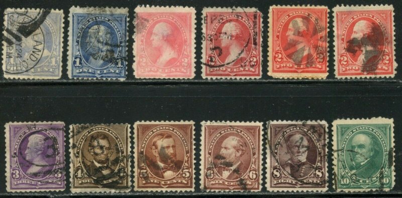 US Sc#246-251,253-258 1894 1c-10c Unwatermarked Part Set Used with Small Faults