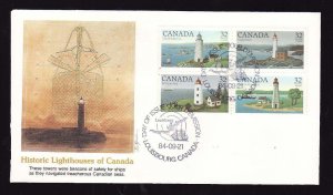 Canada-Sc#1035a-stamps on Fleetwood FDC-Historic Lighthouses-1984-colourful cach