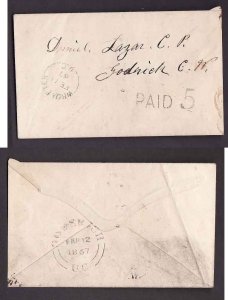 Canada-cover #2264c-Stampless-Huron cnty-Wroxeter,UC-rated PAID 5[black]-Fe