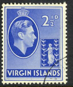 BRITISH VIRGIN ISLANDS 1938-47 KGVI 2 1/2d Ultramarine Portrait Issue Sc 80 VFU