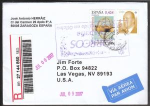Spain to Las Vegas NV 2007 Registered Cover YGQ