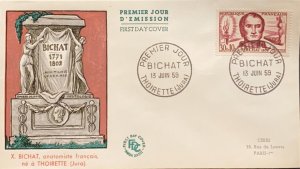 P) 1957 FRANCE, FDC, FAMOUS MEN OF X BICHAT STAMP, FRENCH ANATOMIST, XF