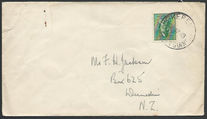 PAPUA NEW GUINEA 1949 cover to NZ ex KEREMA, Australia franking............13409