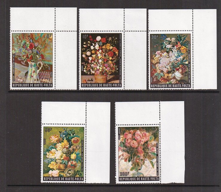 Burkina Faso  #342-345,C201  MNH 1974  flower paintings