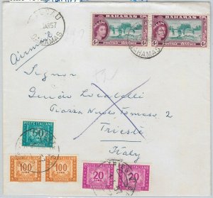 56291 - BAHAMAS -  POSTAL HISTORY: 8 p on COVER to ITALY 1957 - TAXED on ARRIVAL