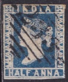 India Sc. #2a (used) ½a Queen Victoria, deep blue (1854)
